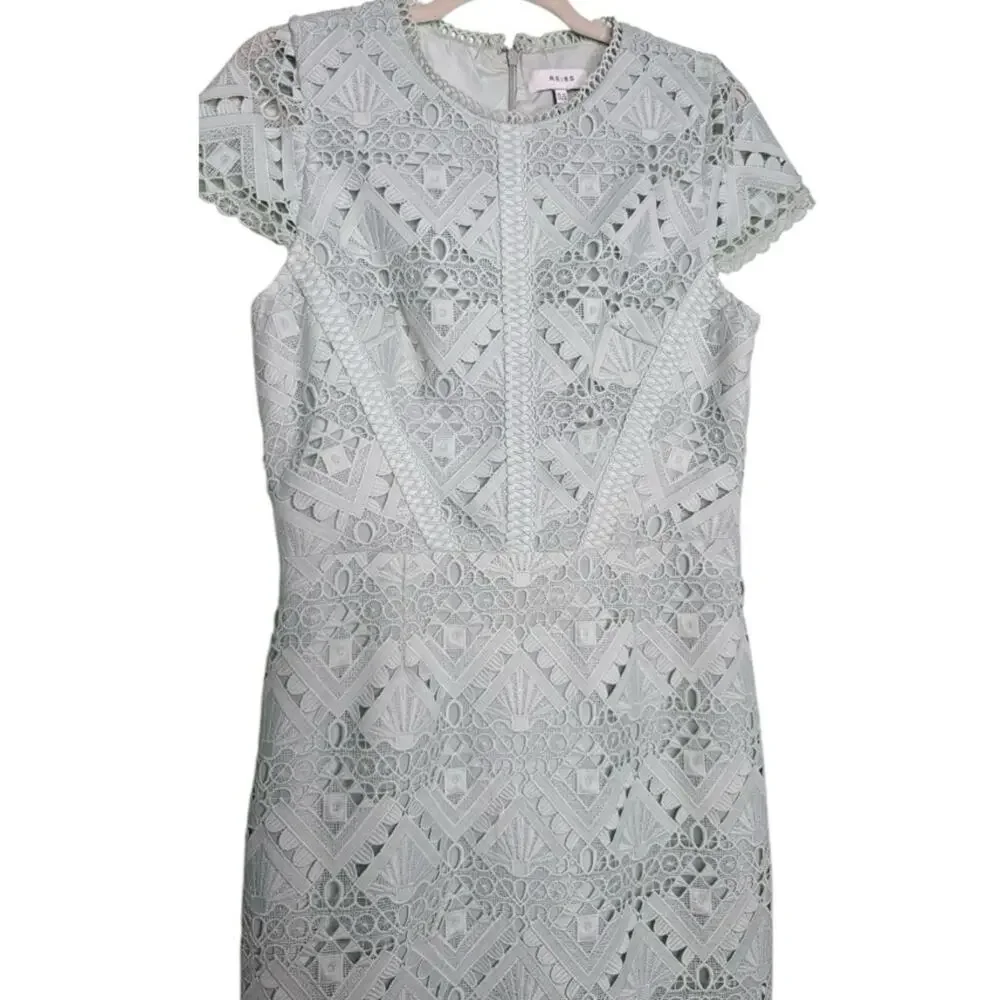 Reiss Liza Cap Sleeve Lace Dress in Sage Green Mint Green Dress Size 8